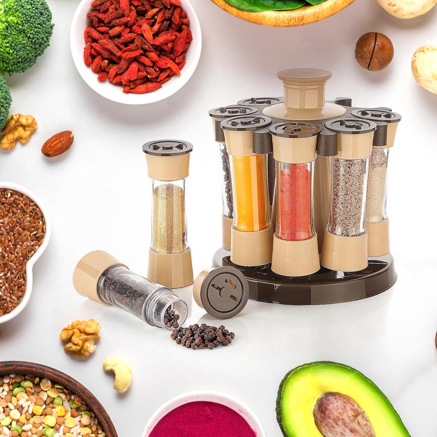 360° Revolving Spice Rack with 8 Spice Jars – Stylish Kitchen Organizer