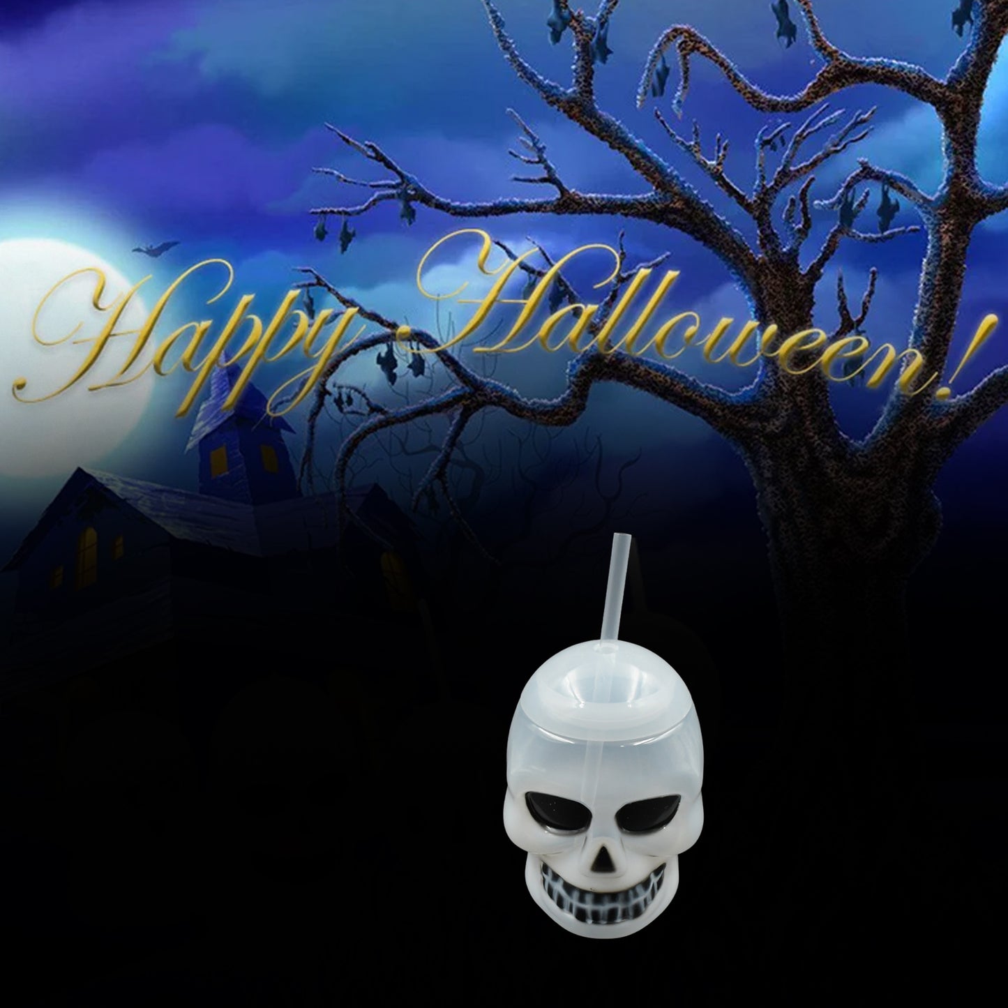 Ghost Face Water Bottle with Lid & Straw | Fun Party Cup for Kids & Adults