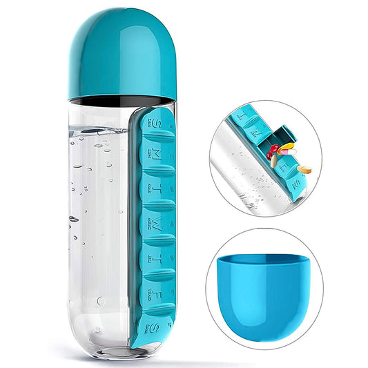 600ml Water Bottle with Built-In Pill Organizer – Perfect for Travel & Daily Use
