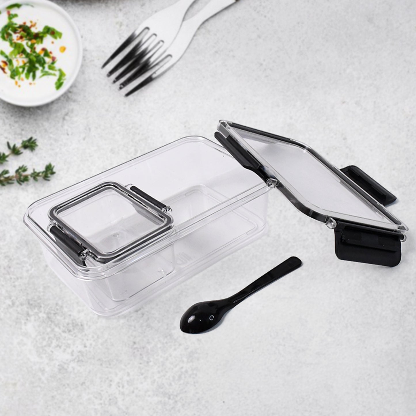 Plastic Kitchen Storage Container Set – 800ml & 250ml with Air-Seal Lock Lid and Spoon