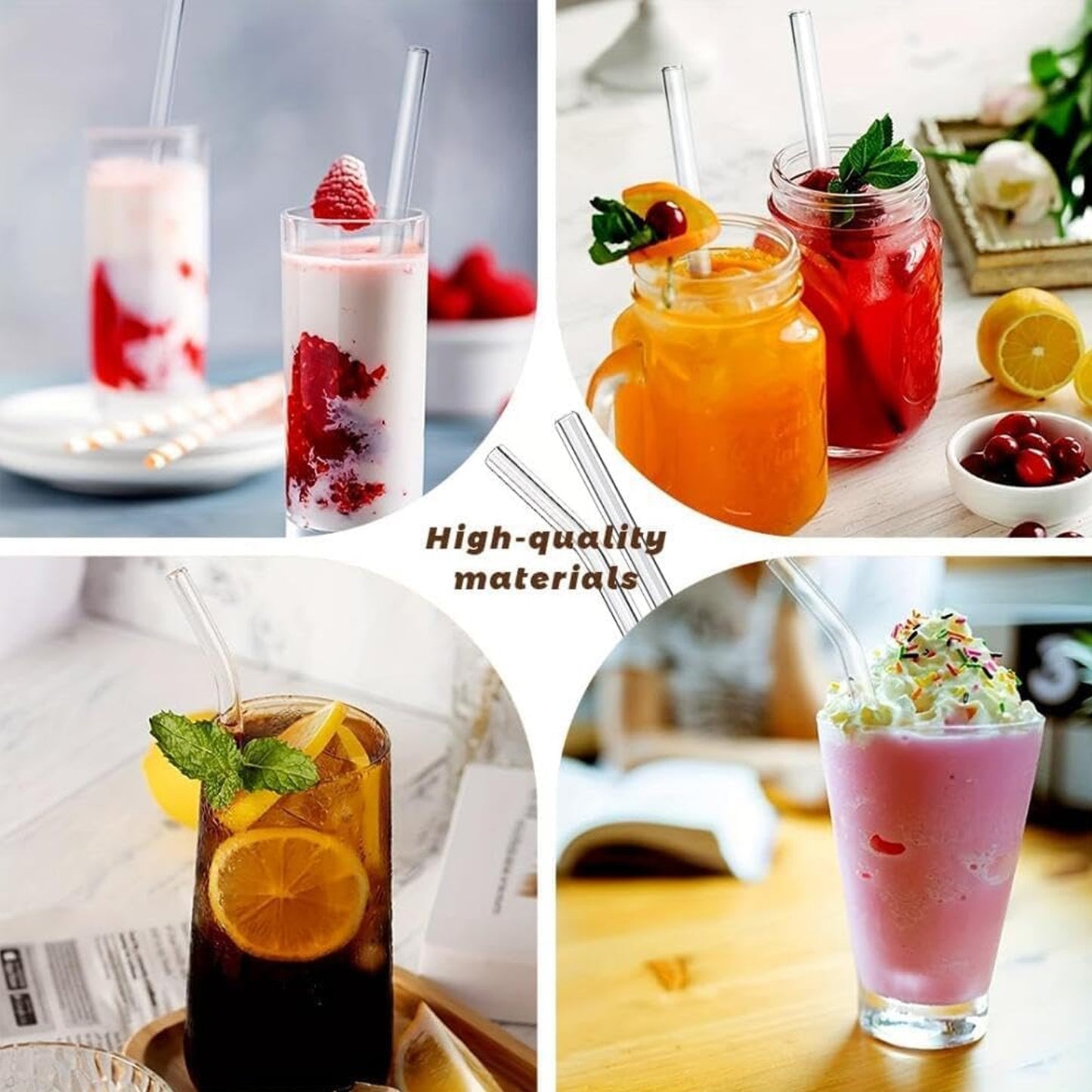 Reusable Glass Straws – Clear Glass Drinking Straw Set, 5 Pieces
