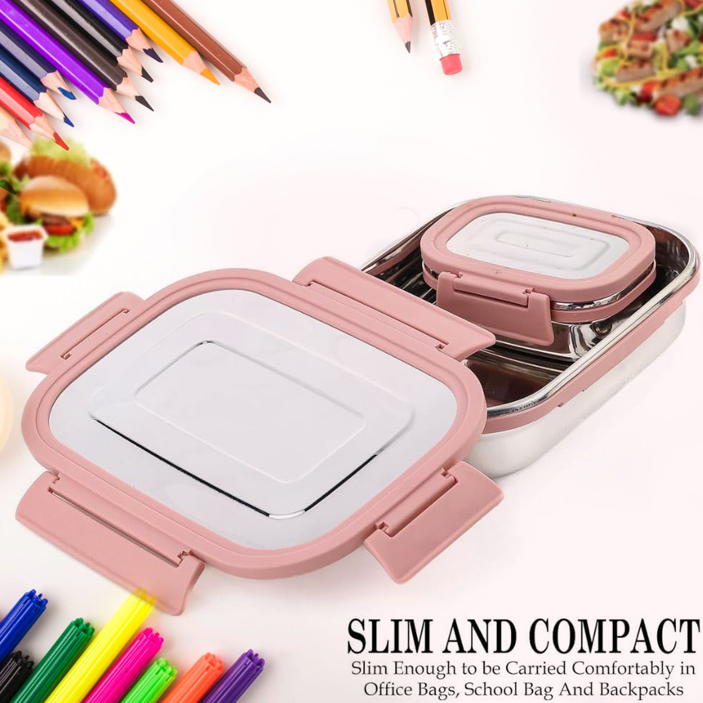 Premium Stainless Steel Leak-Proof Airtight Lunch Box Set – 900ml & 200ml (2 Pcs)