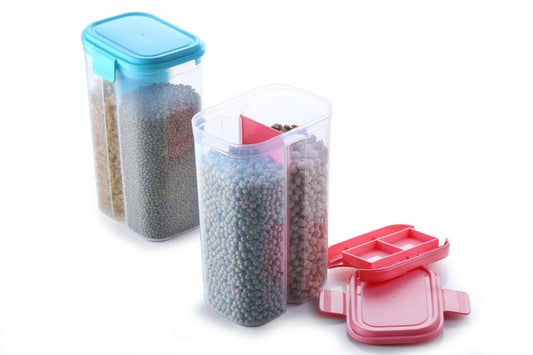 2L Airtight Food & Grain Storage Container – Transparent & Dual Section