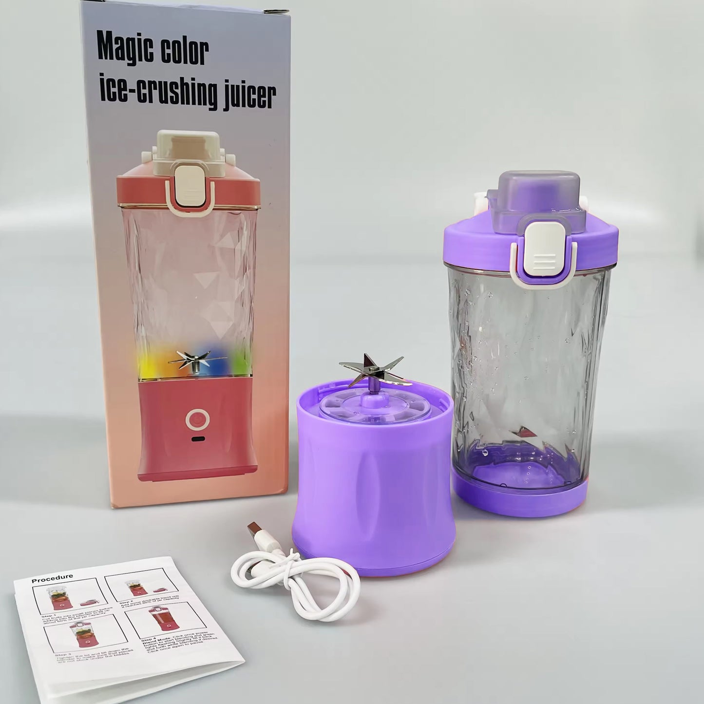 Electric Crusher Juicer with Multicolor Light | 8-Blade, 600ml Juicer