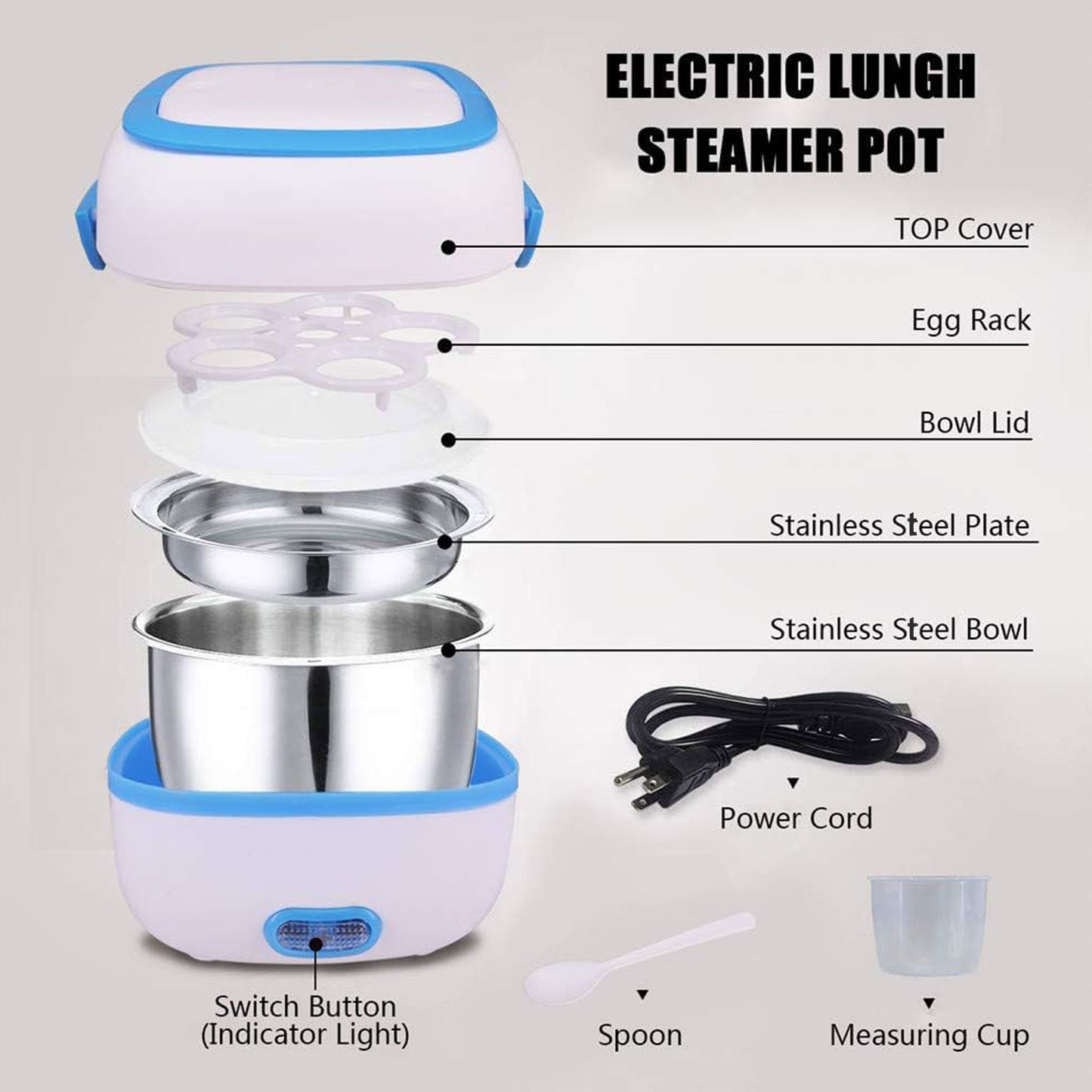 Electric Lunch Box | Portable Food Warmer with Removable Stainless Steel Compartments (220V, 200W) for Car & Office