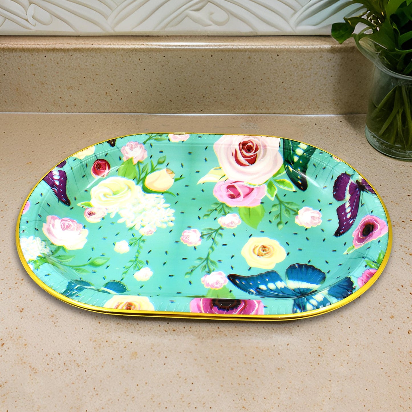 3-Piece Flower Printed Serving Tray Set – Stylish & Durable