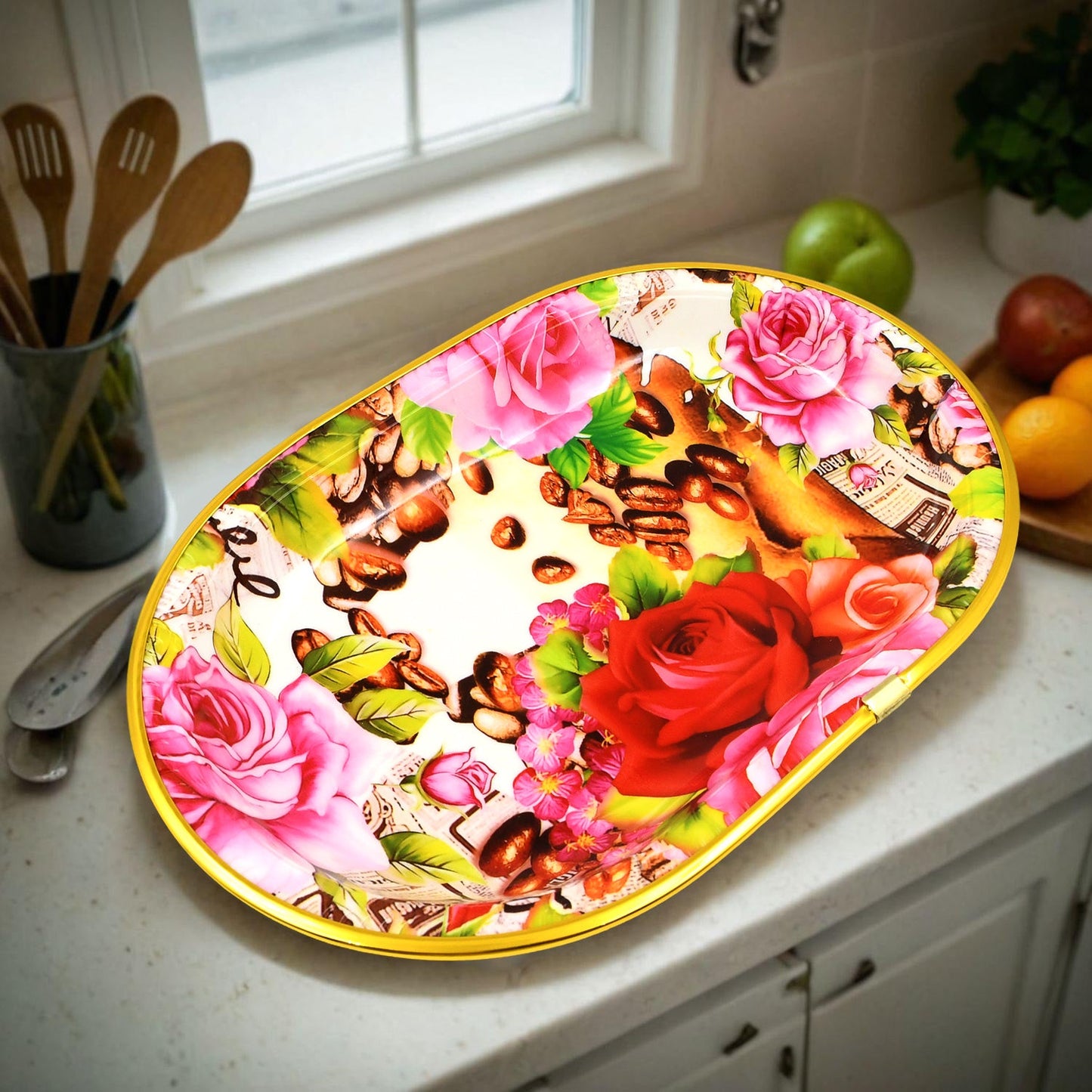 3-Piece Flower Printed Serving Tray Set – Stylish & Durable