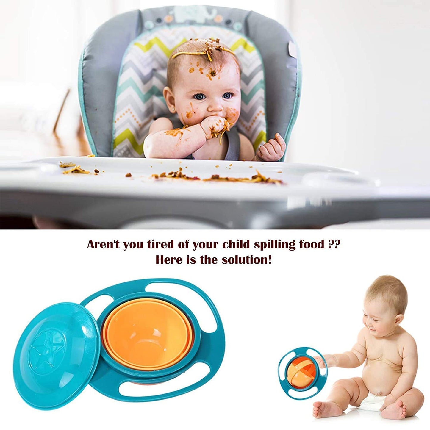 Rotating Baby Bowl | Spill-Proof Toddler Feeding Bowl for Mess-Free Meals
