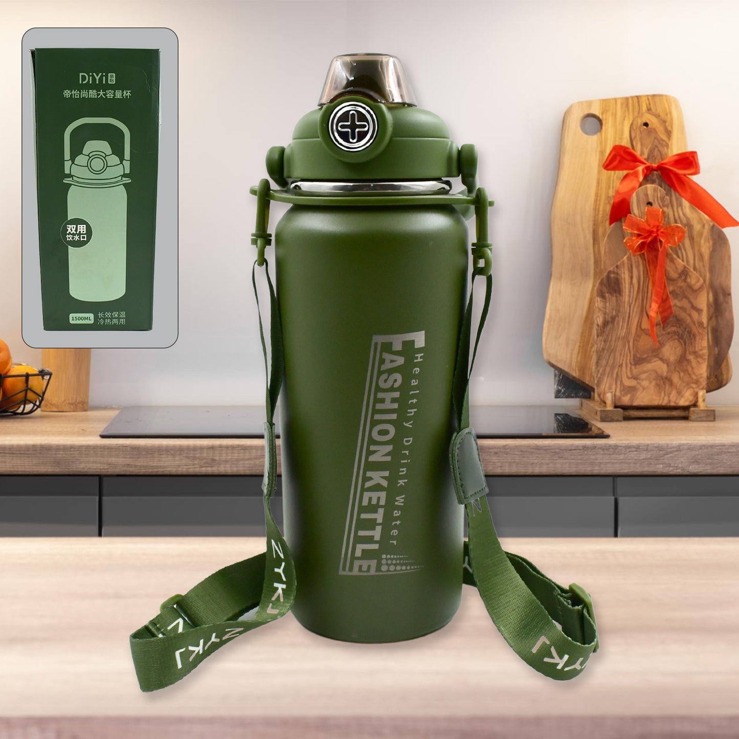 1.5L Stainless Steel Water Bottle – Vacuum Insulated, Leak-Proof, with Straw & Handle