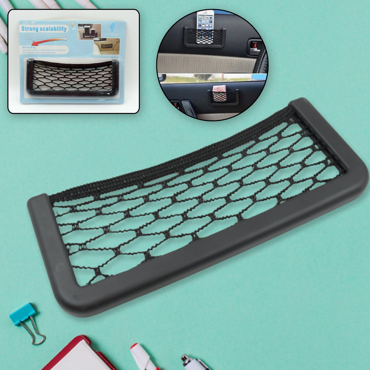 Car Side Seat Storage Net Organizer – Stick-On Mesh Pocket for Phone, Purse & More 🚗📱👜