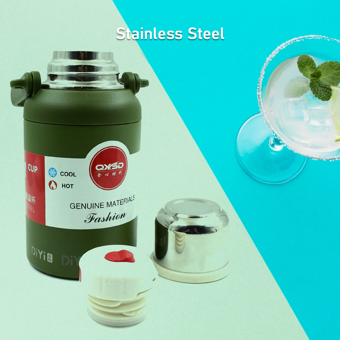 Stainless Steel Vacuum Insulated Water Bottle – 900ml Leak-Proof Flask with Hanging Strap