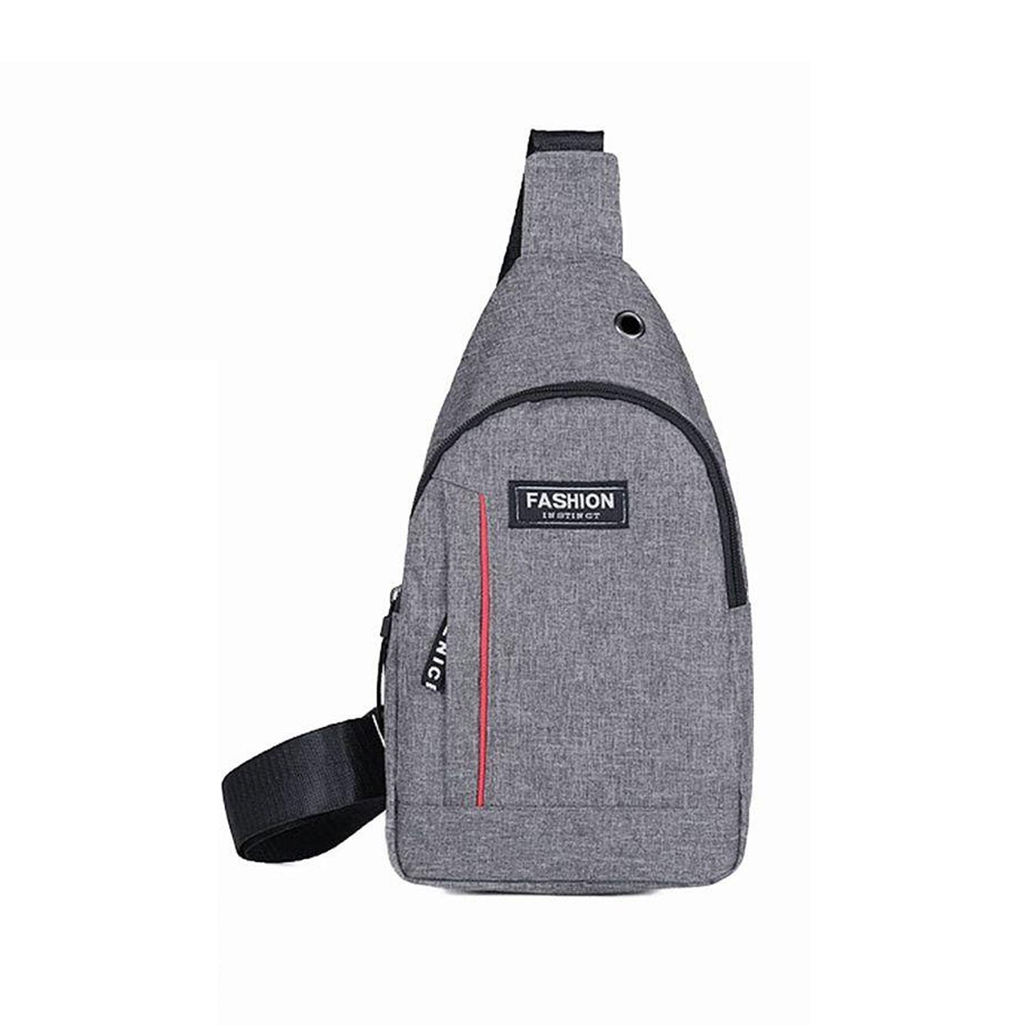 Grey Waterproof Anti-Theft Crossbody Fanny Pack Waist Bag – PU Leather, USB Charging, Earphone Hook, Casual Sling Messenger Bag for Men