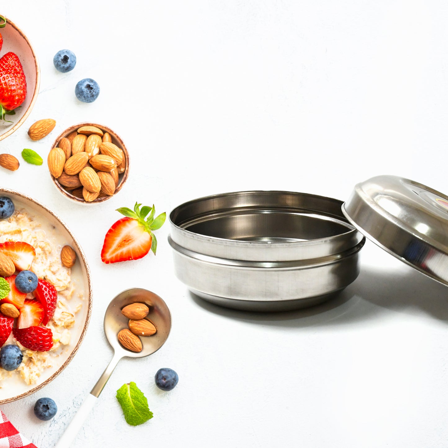 Stainless Steel Round Tiffin Box – Multi-Purpose Lunch Box for Kids & Adults 🎒🍱✨