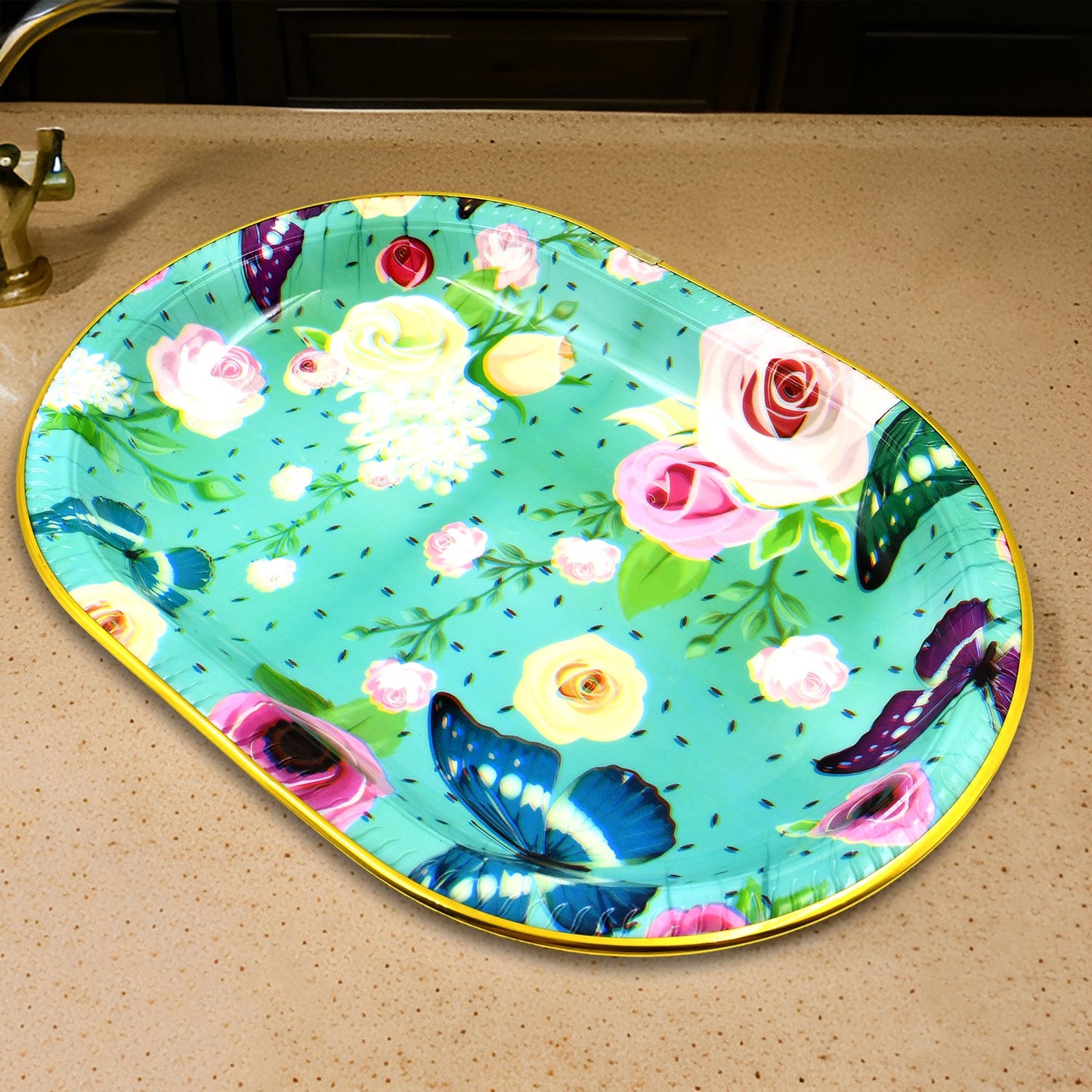 3-Piece Flower Printed Serving Tray Set – Stylish & Durable