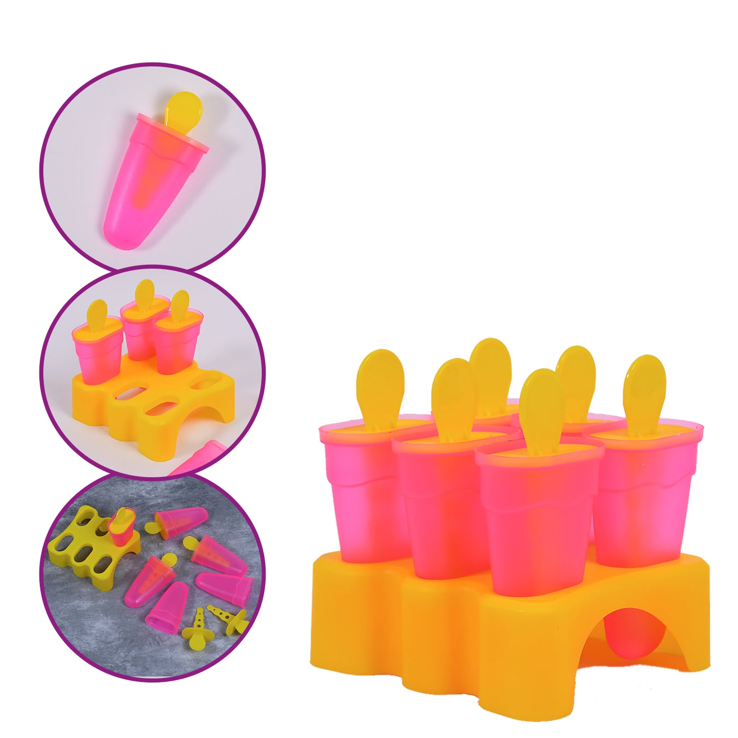 Kulfi Maker Moulds Set (6 Pcs) – Plastic Homemade Ice Cream Moulds for Freezer Use