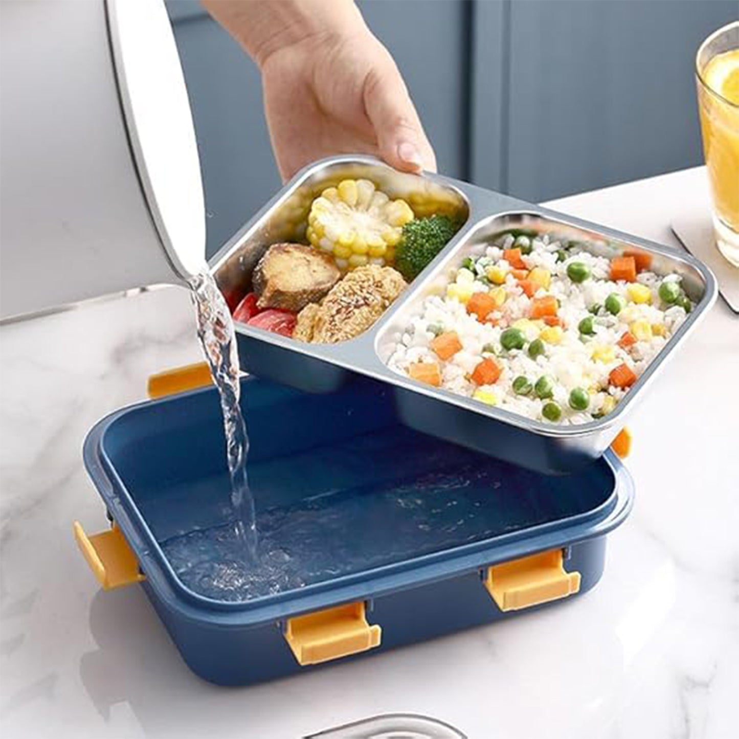 Stainless Steel 2-Section Lunch Box with Spoon – Leak-Proof, Durable Design