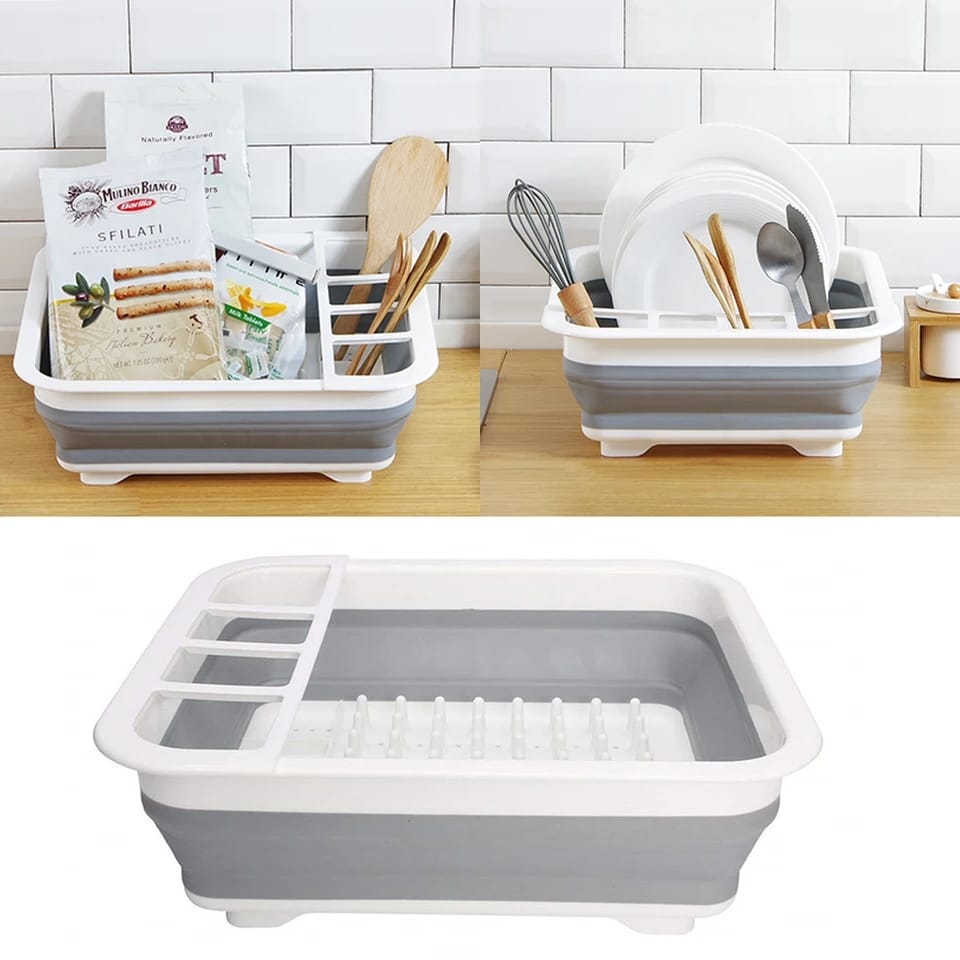 Collapsible Folding Silicone Dish Drying Drainer Rack | Spoon, Fork & Knife Storage Holder