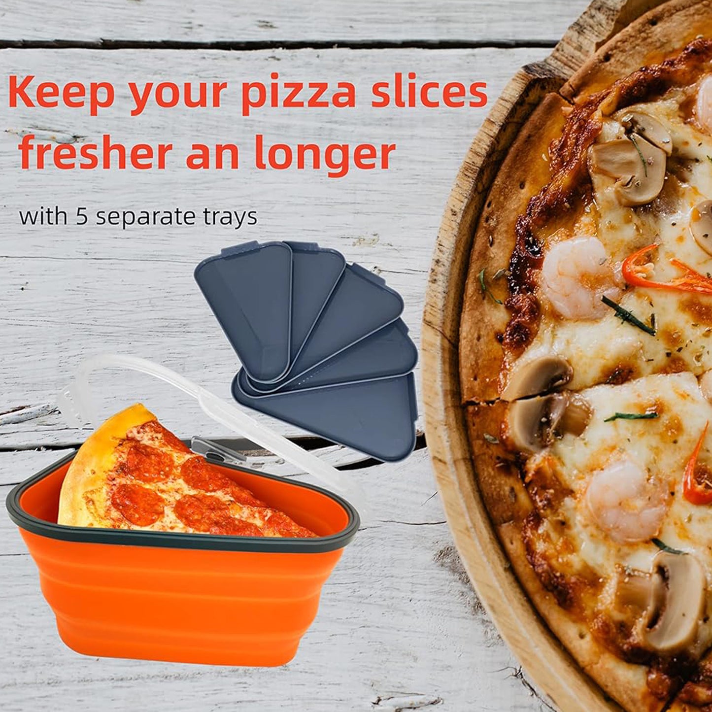 Reusable Pizza Storage Containers with 5 Microwavable Serving Trays | Expandable & Adjustable Silicone Pizza Packing Container