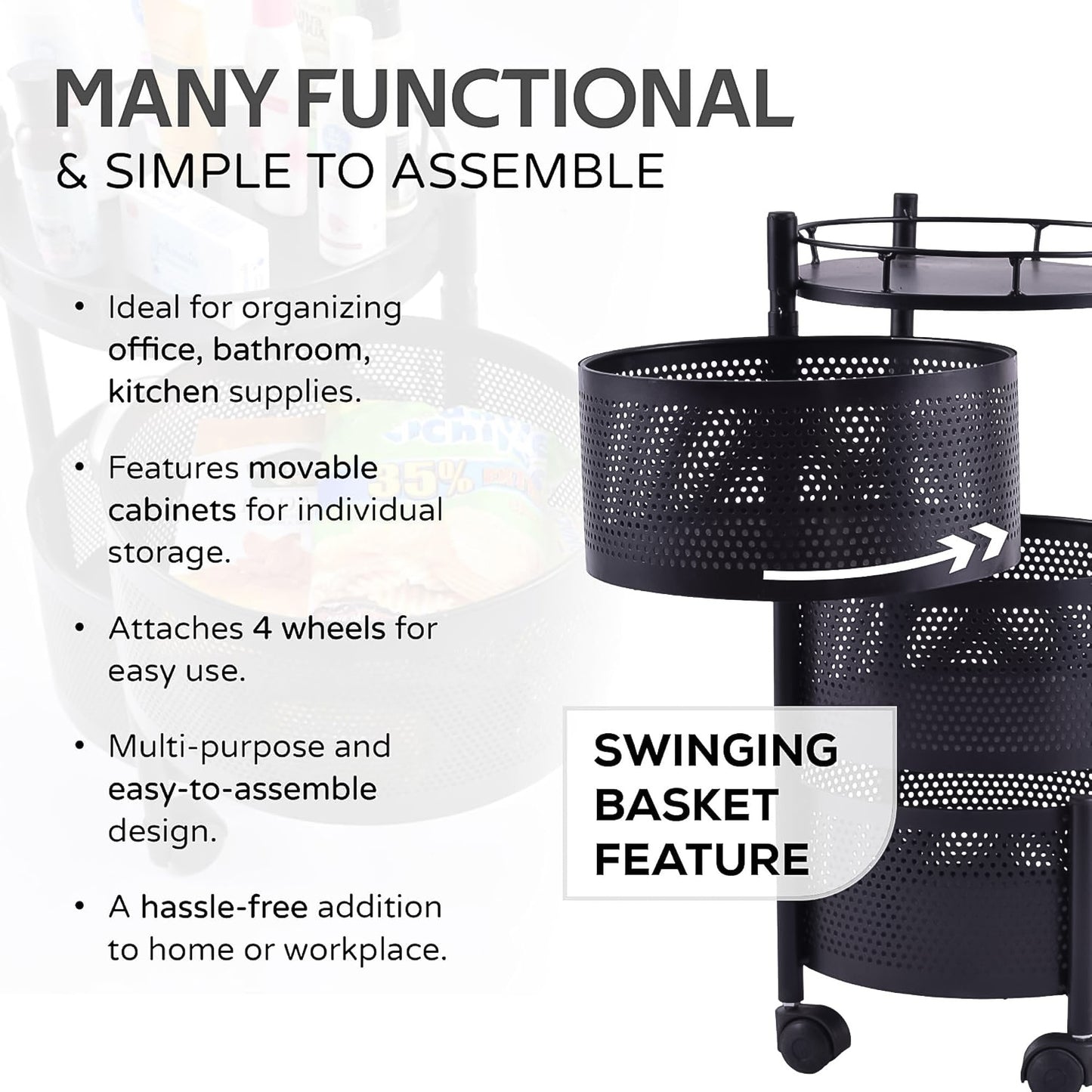 3-Layer Metal Kitchen Trolley with Wheels – High-Quality & Multi-Purpose 🚛✨