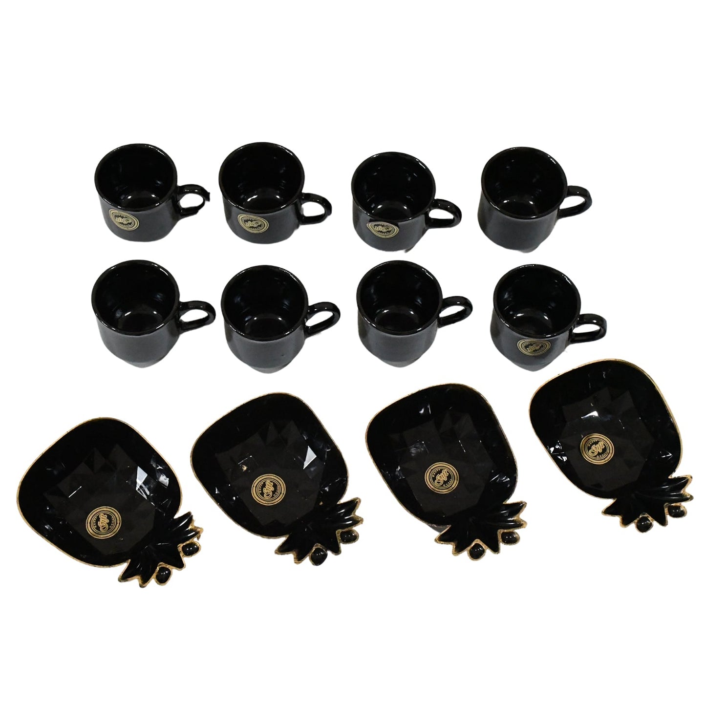 Pine Junction Ceramic Tea Cups & Mug Set with Pineapple-Shaped Serving Bowl – 12-Piece Set