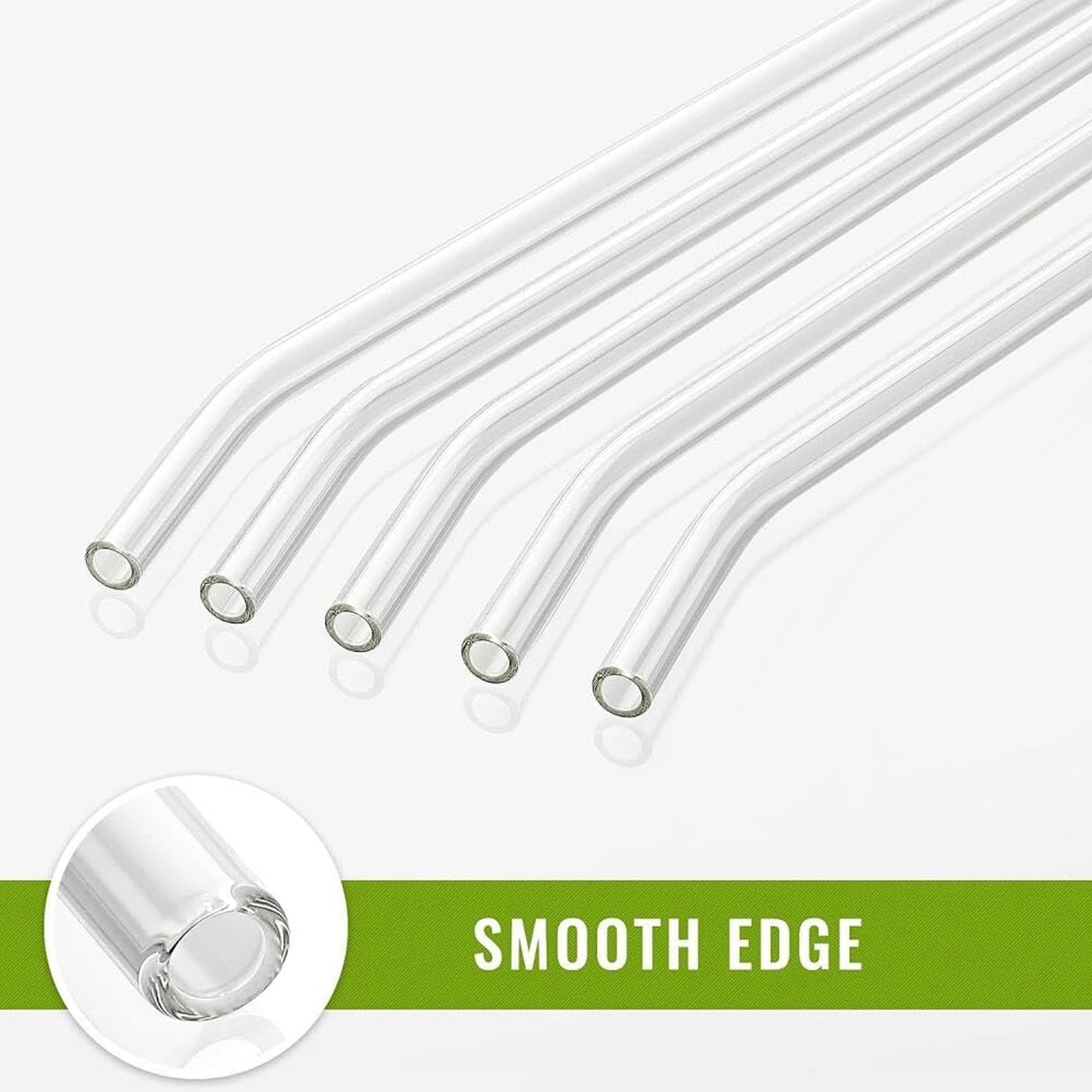 Reusable Glass Straws – Clear Glass Drinking Straw Set, 5 Pieces