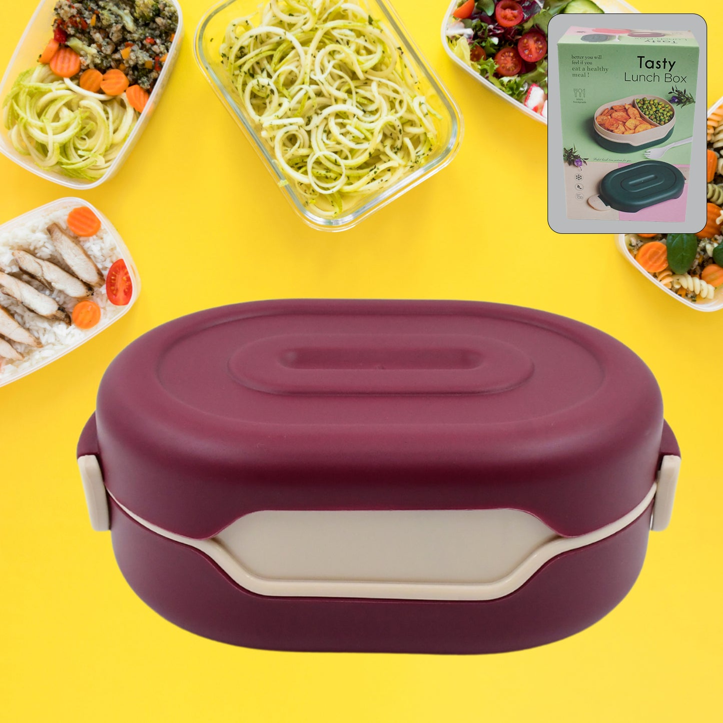Airtight Food-Grade Tiffin Box – 2-Compartment Lunch Box with 2-in-1 Spoon