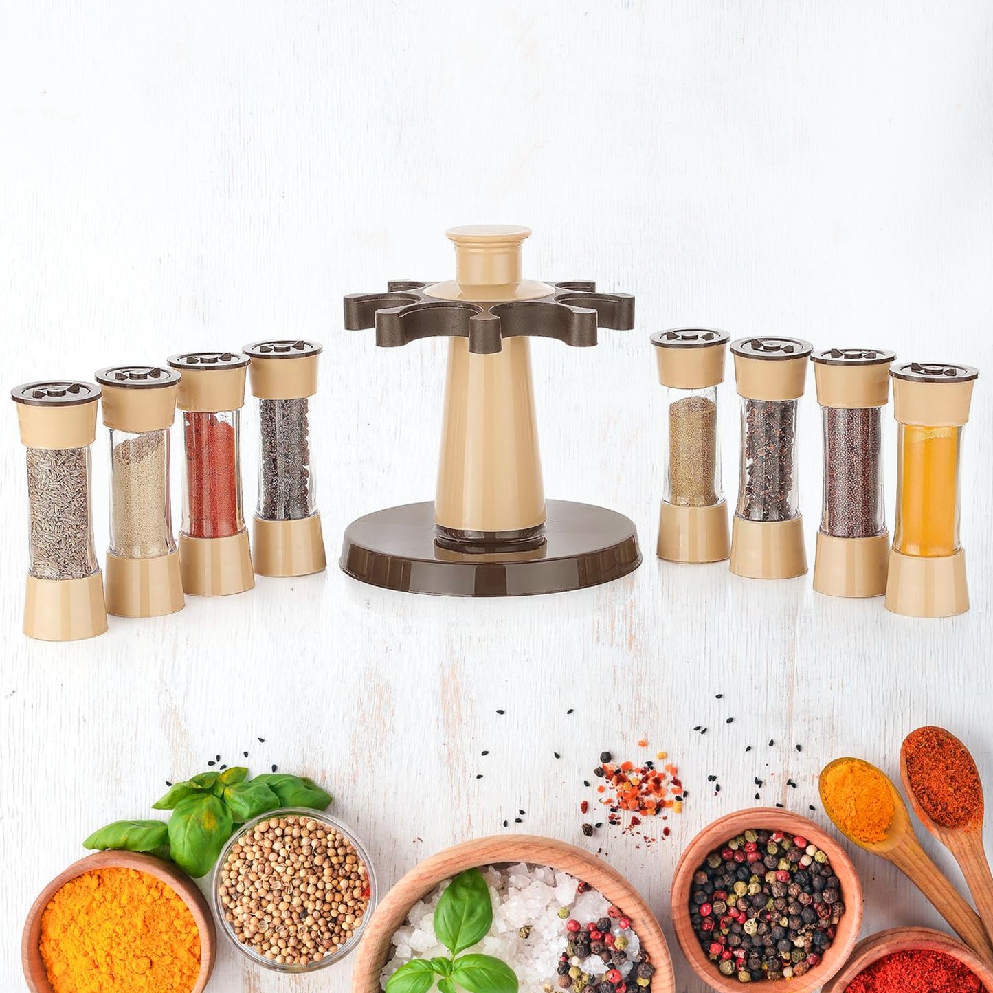 360° Revolving Spice Rack with 8 Spice Jars – Stylish Kitchen Organizer