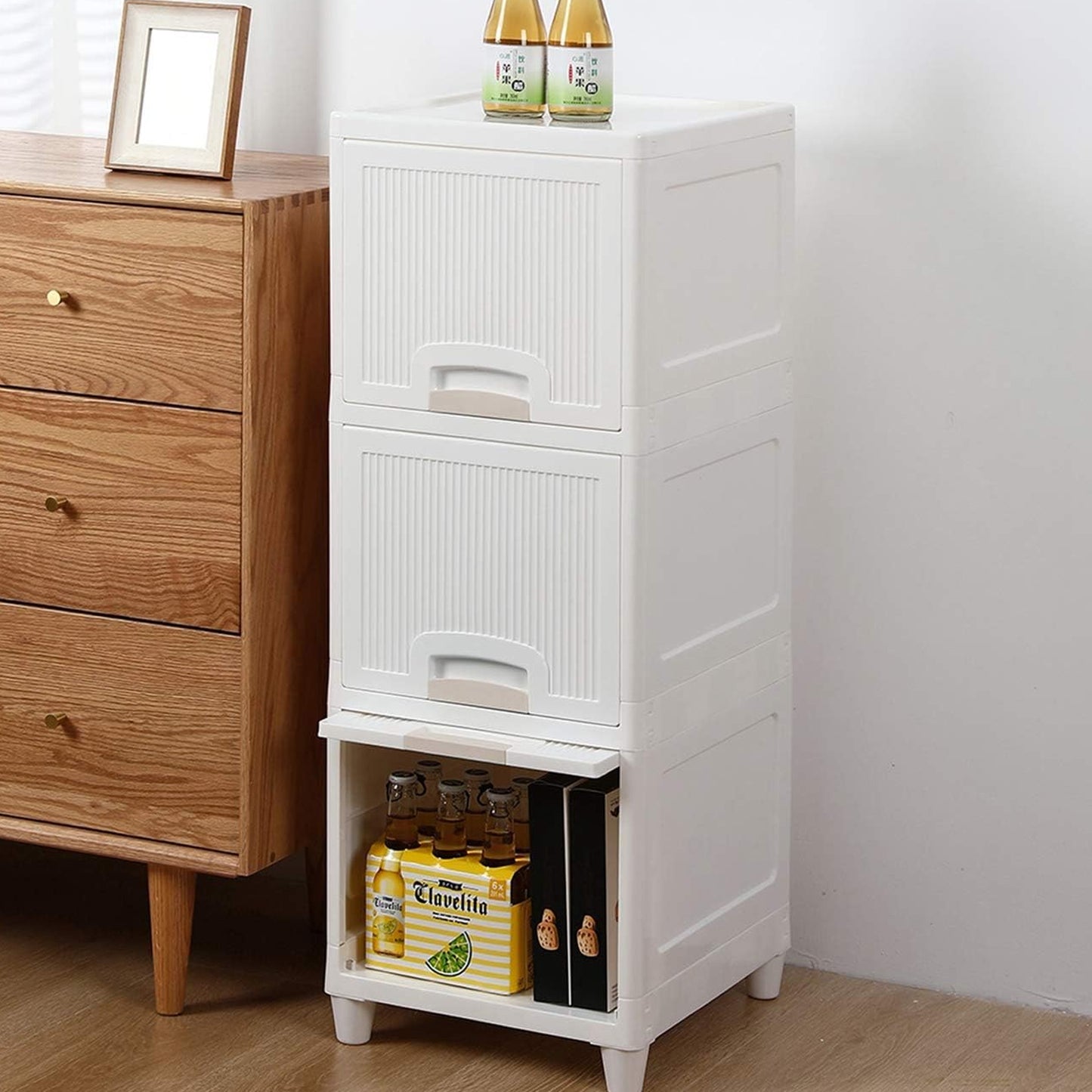 Multipurpose 3-Layer Storage Cabinet – Foldable Plastic Drawer Unit for Kitchen, Bathroom & Bedroom
