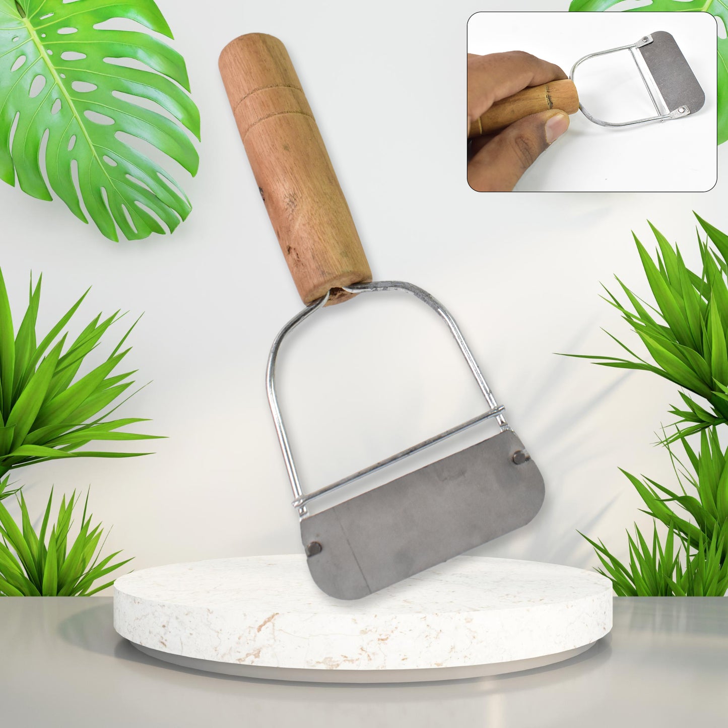 🥒 Wooden Handle Metal Vegetable Cutter & Peeler – 1 Pc