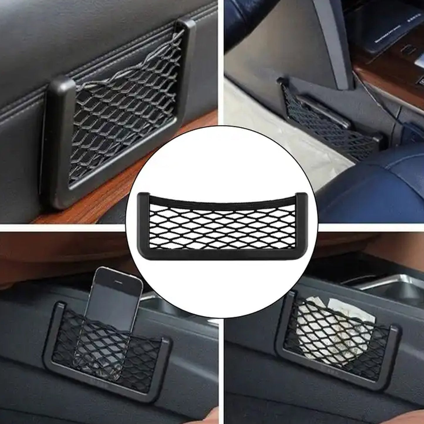 Car Side Seat Storage Net Organizer – Stick-On Mesh Pocket for Phone, Purse & More 🚗📱👜
