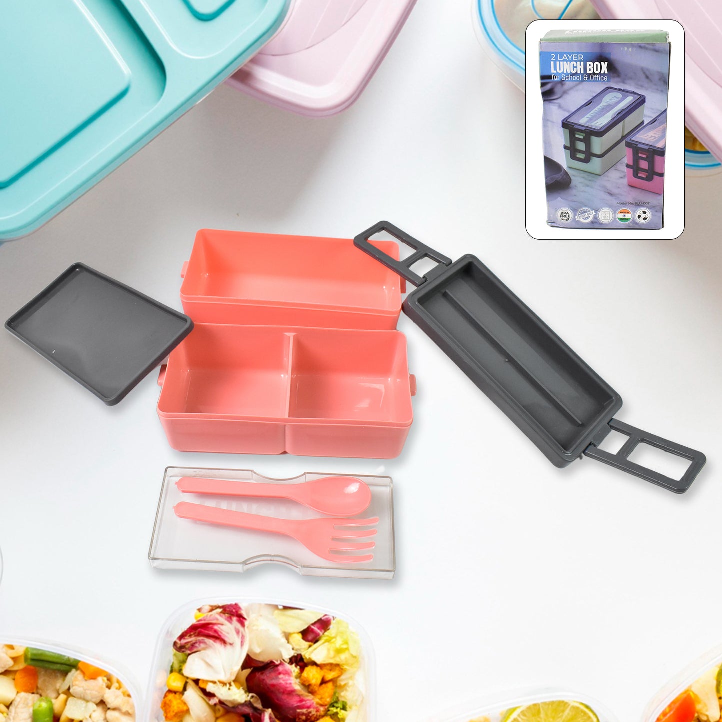 Plastic 3-Layer Leak-Proof Lunch Box for Office | 3 Compartment Food Container