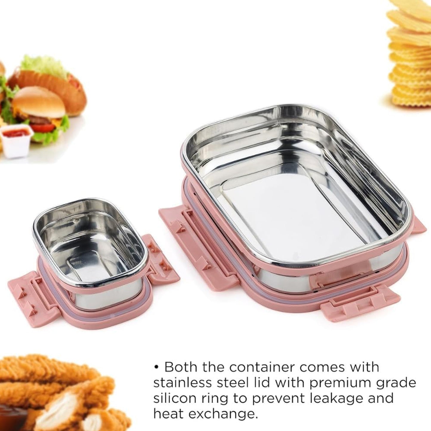 Premium Stainless Steel Leak-Proof Airtight Lunch Box Set – 900ml & 200ml (2 Pcs)