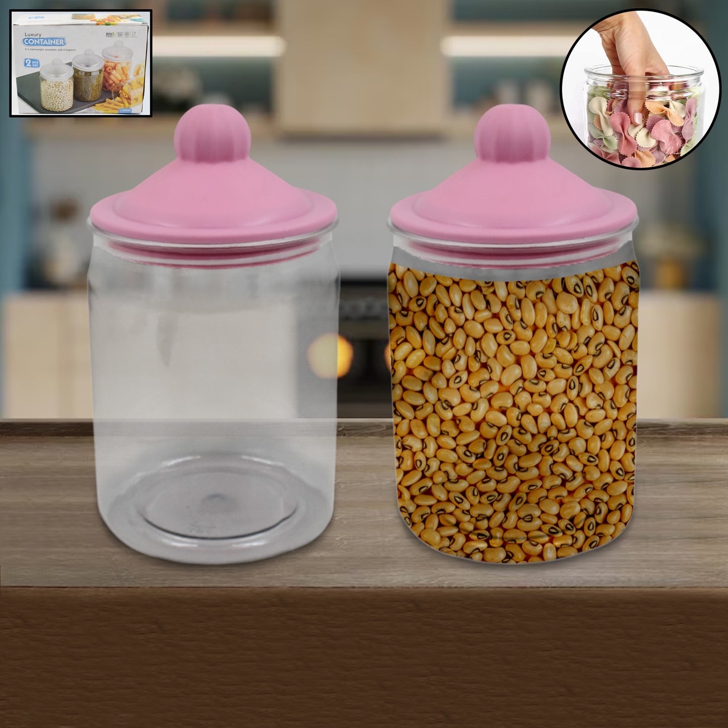 Transparent Kitchen Plastic Container Jar Set – 2 Pcs (1100ml) | Airtight & Durable