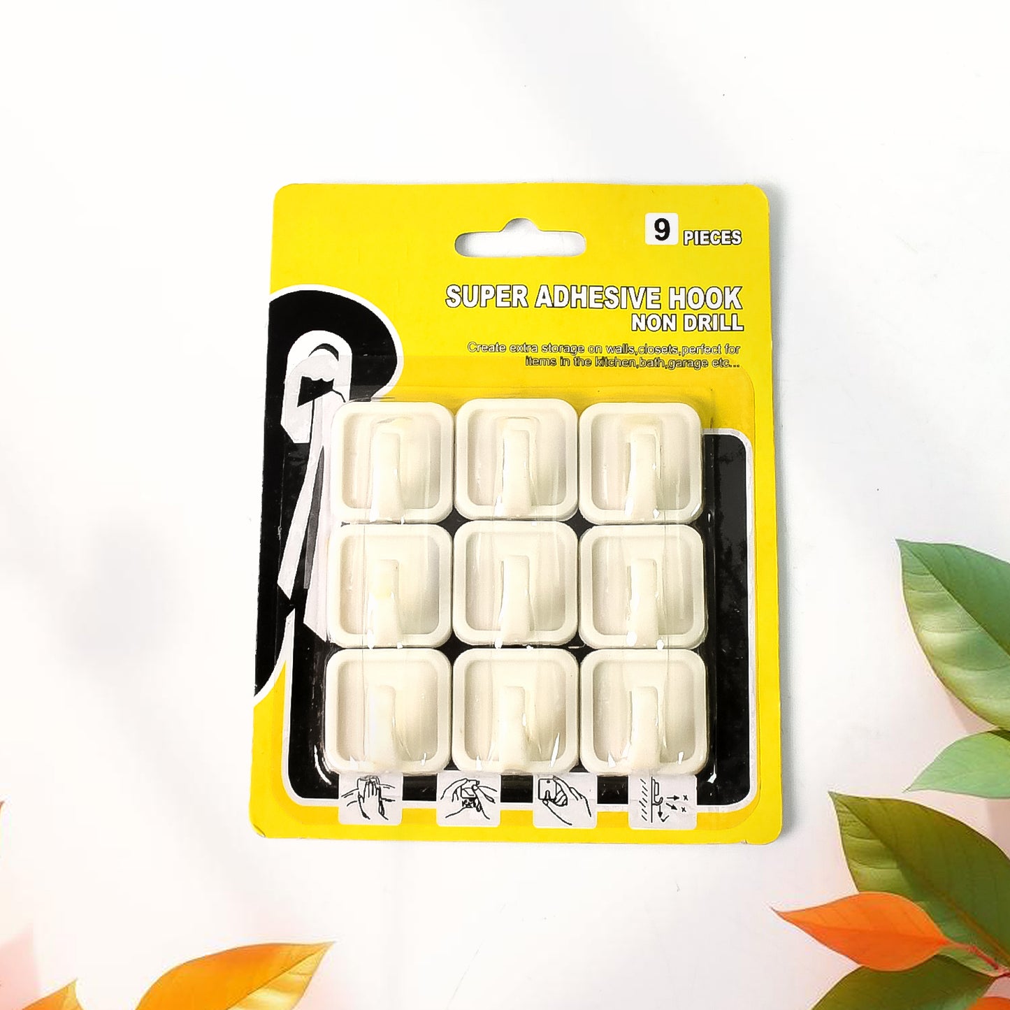 🔩 Strong Adhesive Wall Hooks – 9 Pcs Set for Clothes & More