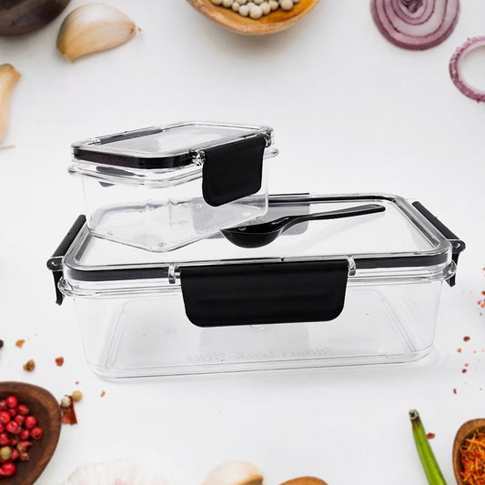 Plastic Kitchen Storage Container Set – 800ml & 250ml with Air-Seal Lock Lid and Spoon