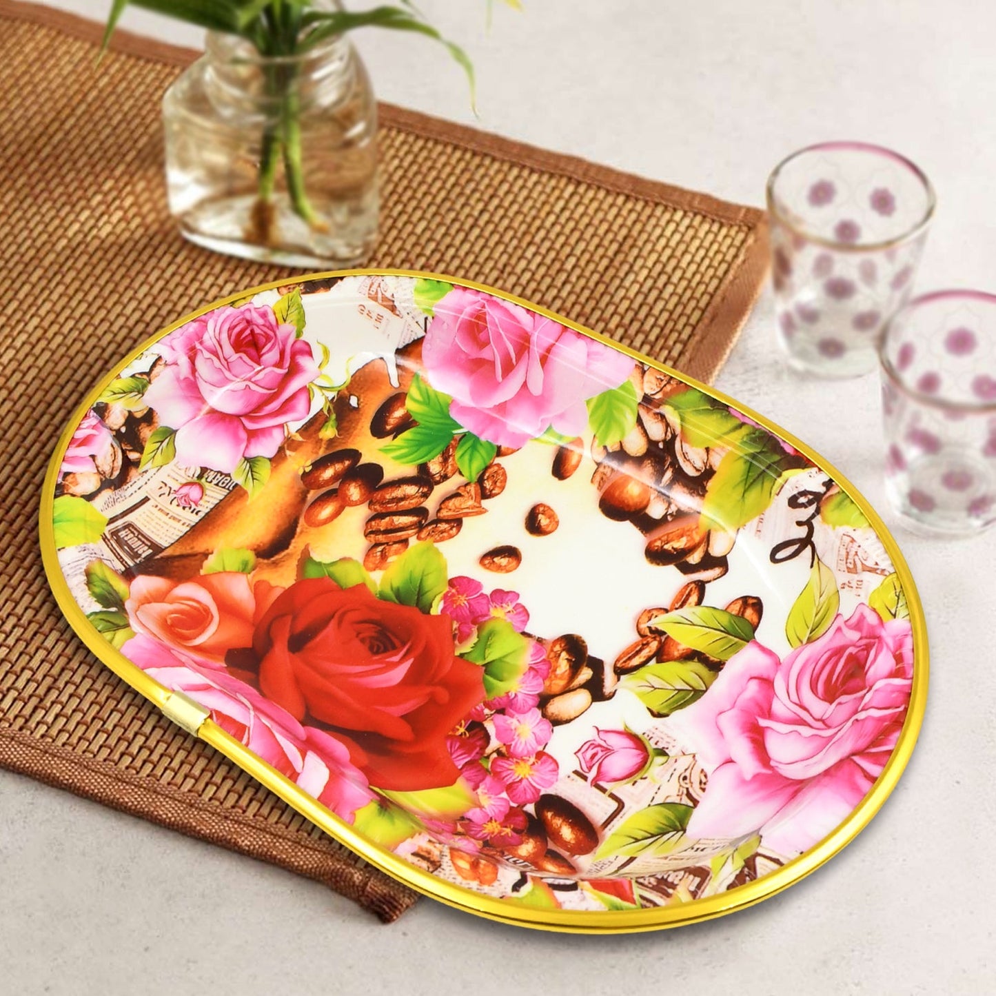 3-Piece Flower Printed Serving Tray Set – Stylish & Durable