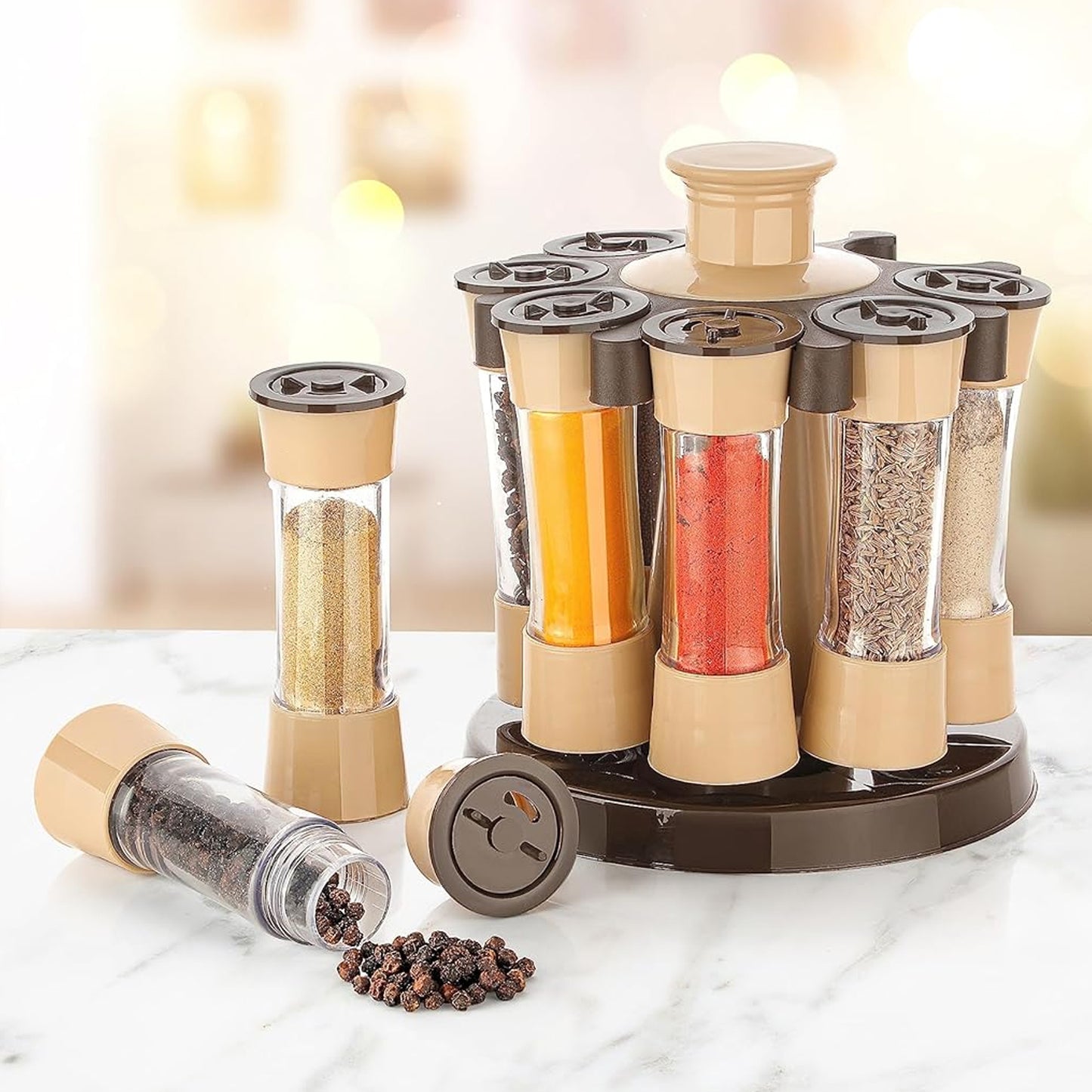 360° Revolving Spice Rack with 8 Spice Jars – Stylish Kitchen Organizer