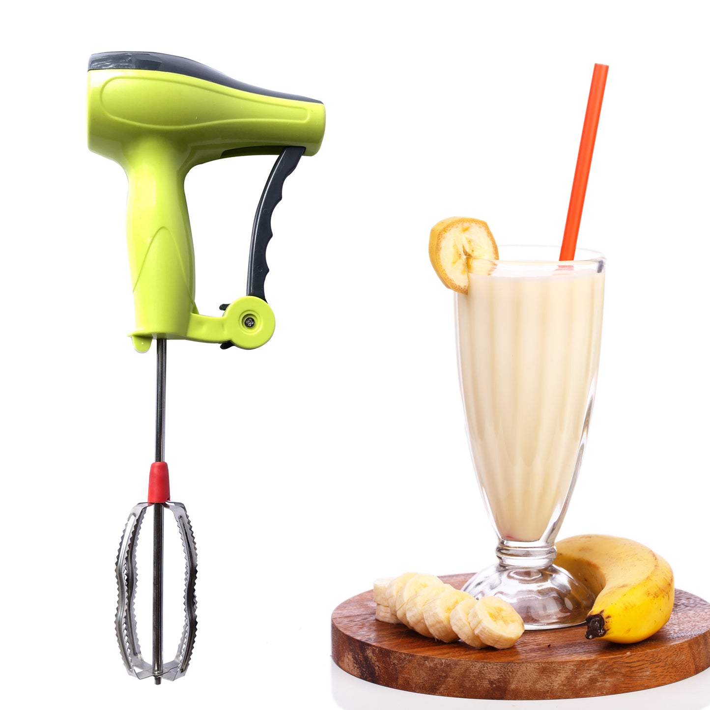 Power-Free Manual Hand Blender | Stainless Steel Blades for Milk, Lassi, Egg Beating & Mixing
