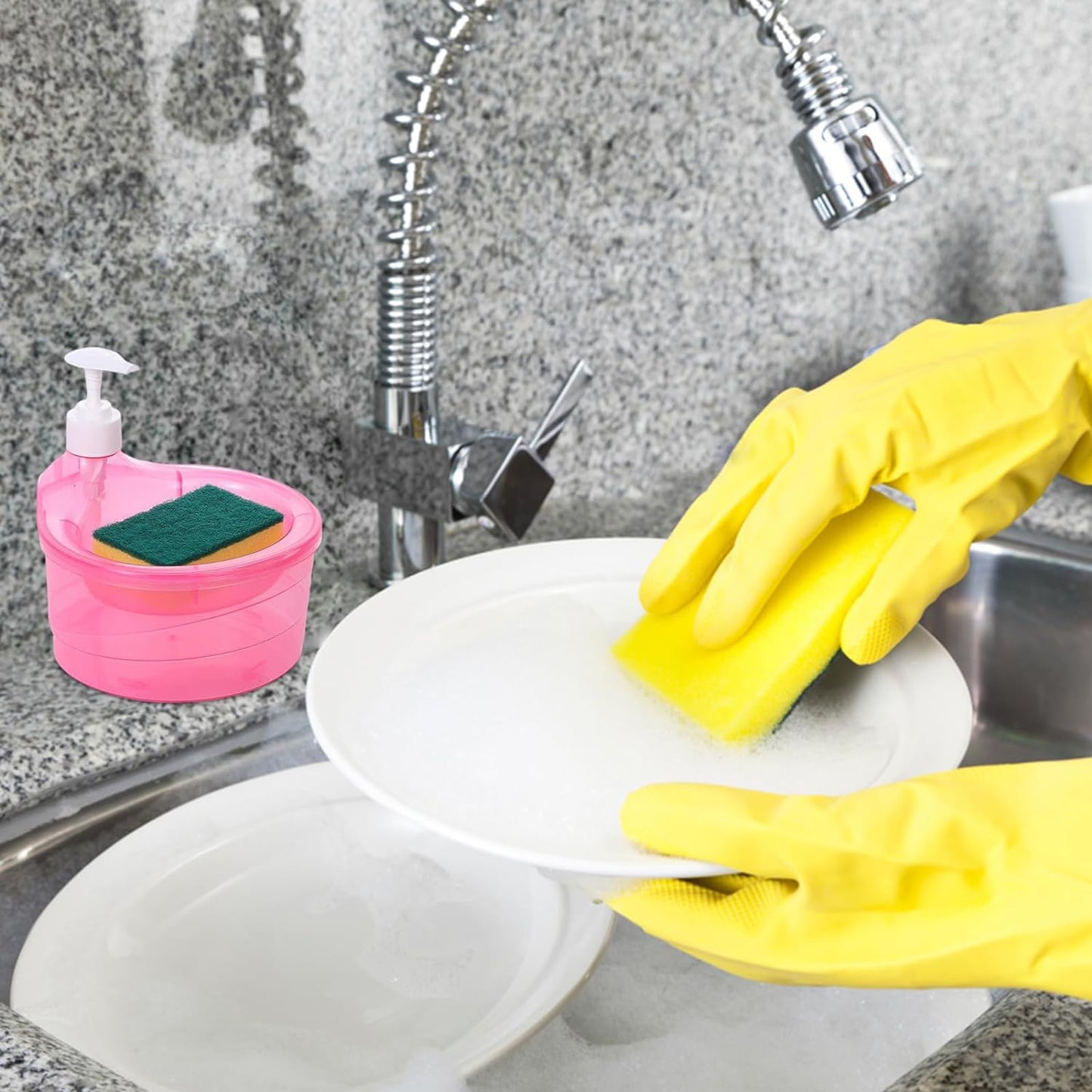 Double-Layer Liquid Soap Dispenser with Sponge – 2-in-1 Soap Pump for Kitchen & Bathroom