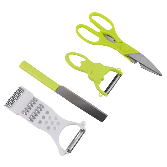 4-Piece Kitchen Cutting Set – Scissors, Peeler, Grater, Slicer & Knife 🔪✨