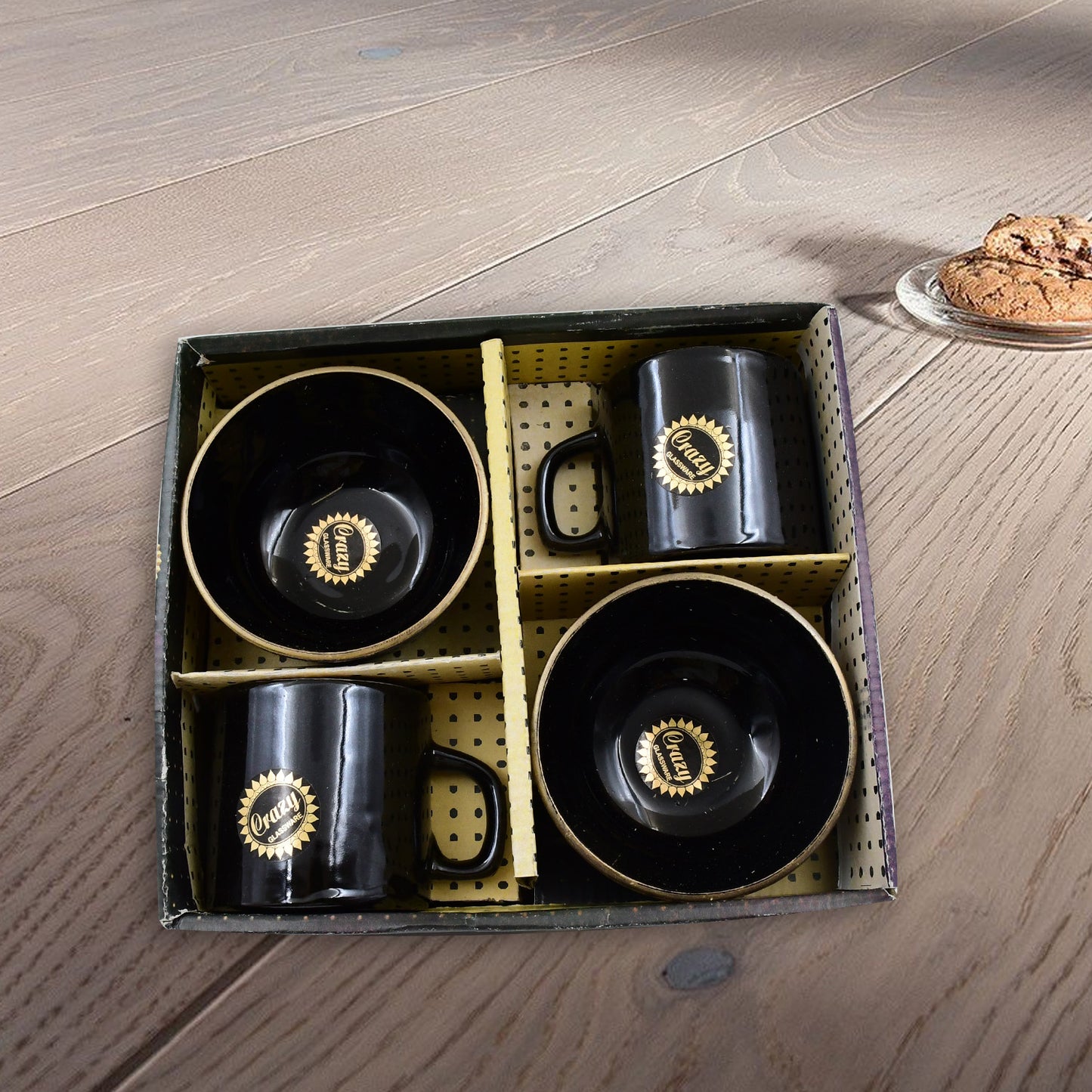 Hide & Seek Ceramic Tea Cups with Round Serving Bowl – 4-Piece Set