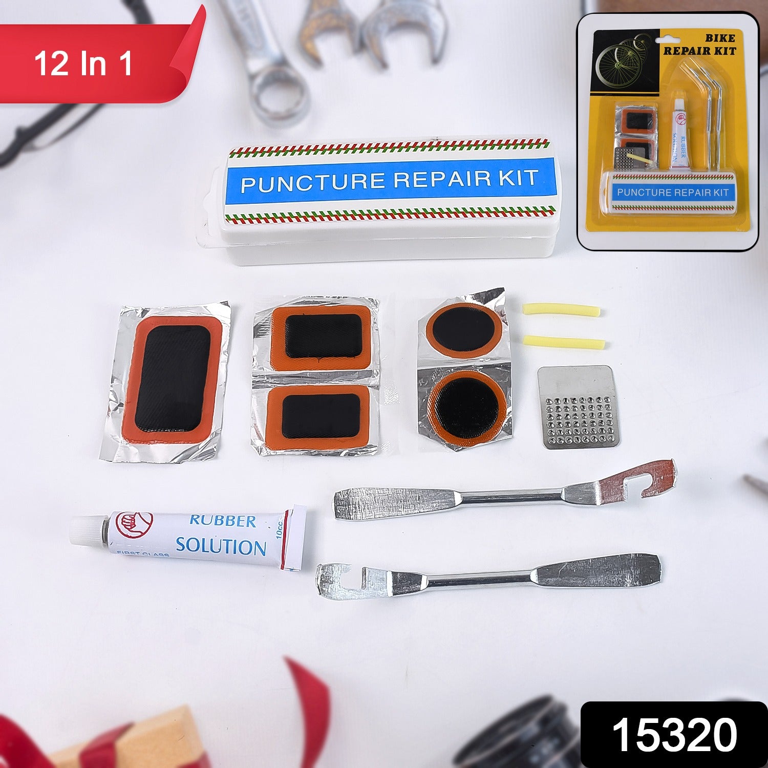 Portable Bicycle Tyre Repair Kit – Puncture Patch Set with Adhesive & Tools 🚴🛠️🛞