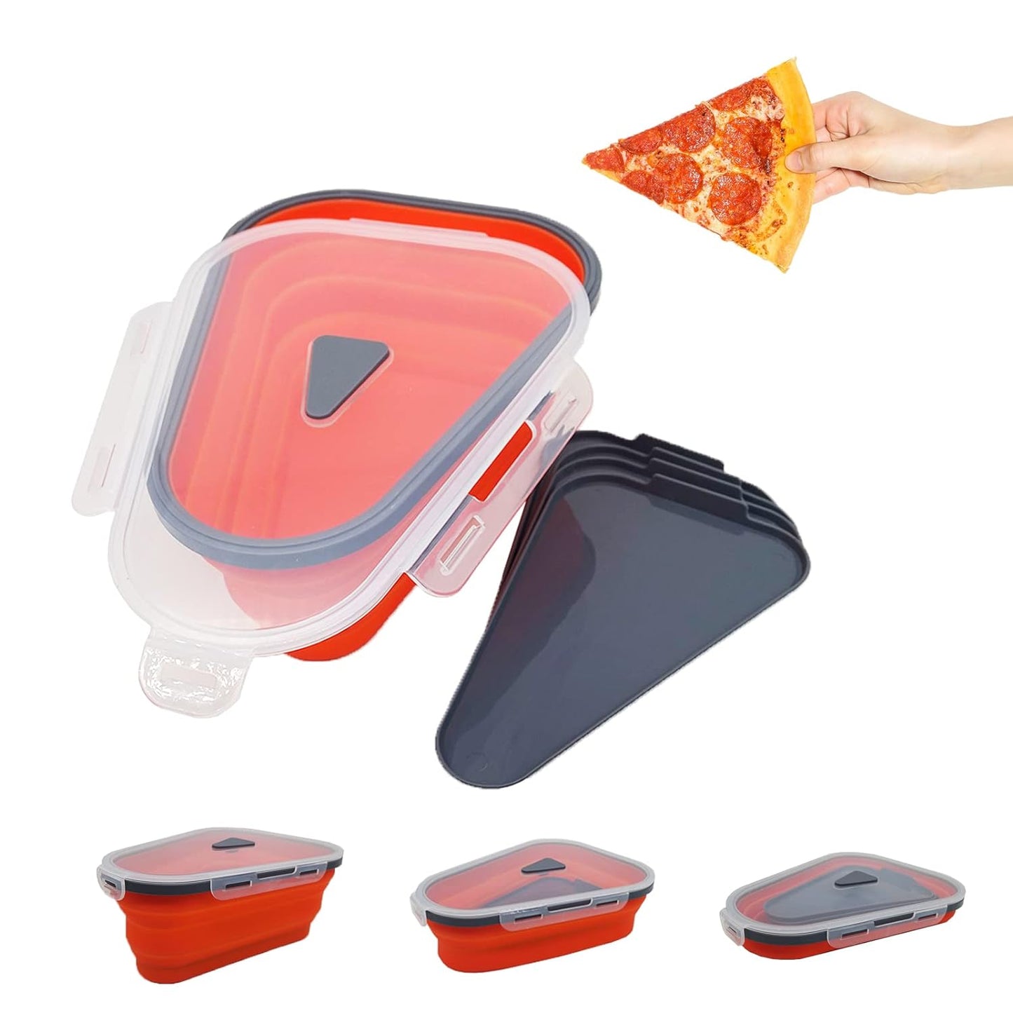 Reusable Pizza Storage Containers with 5 Microwavable Serving Trays | Expandable & Adjustable Silicone Pizza Packing Container