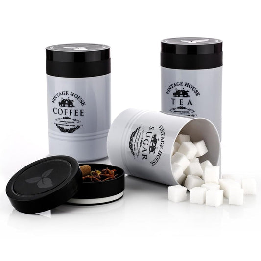 Airtight Tea, Sugar & Coffee Containers – 3 Pcs Set (Multicolor) - Chestore
