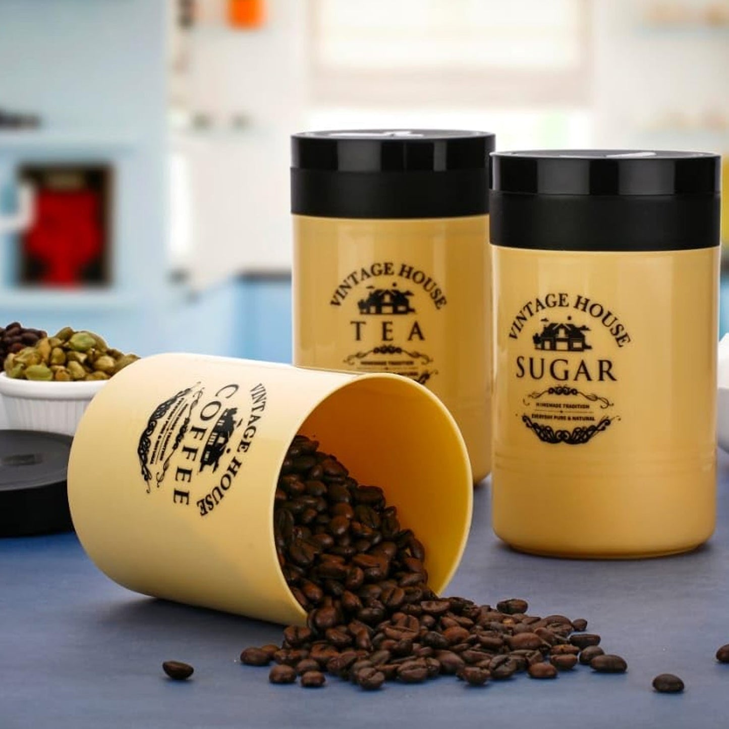 Airtight Tea, Sugar & Coffee Containers – 3 Pcs Set (Multicolor) - Chestore
