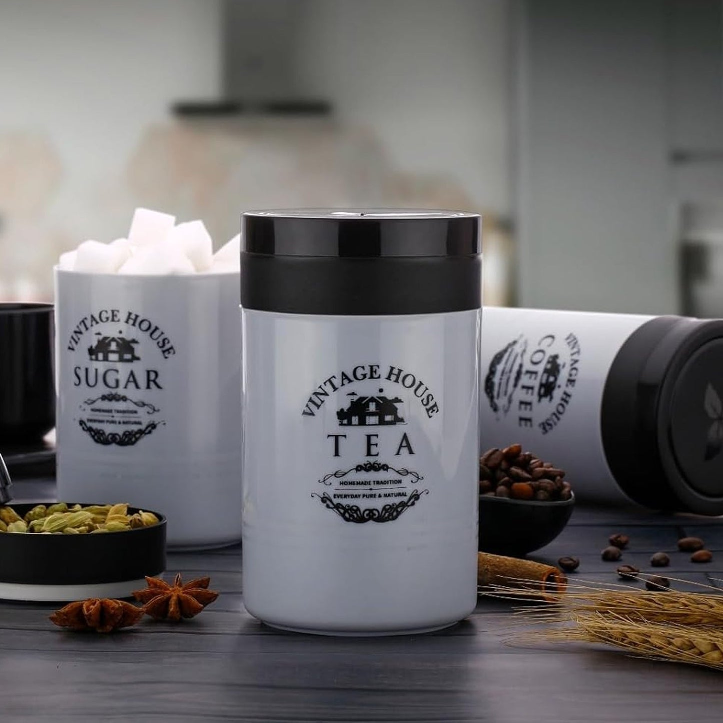 Airtight Tea, Sugar & Coffee Containers – 3 Pcs Set (Multicolor) - Chestore