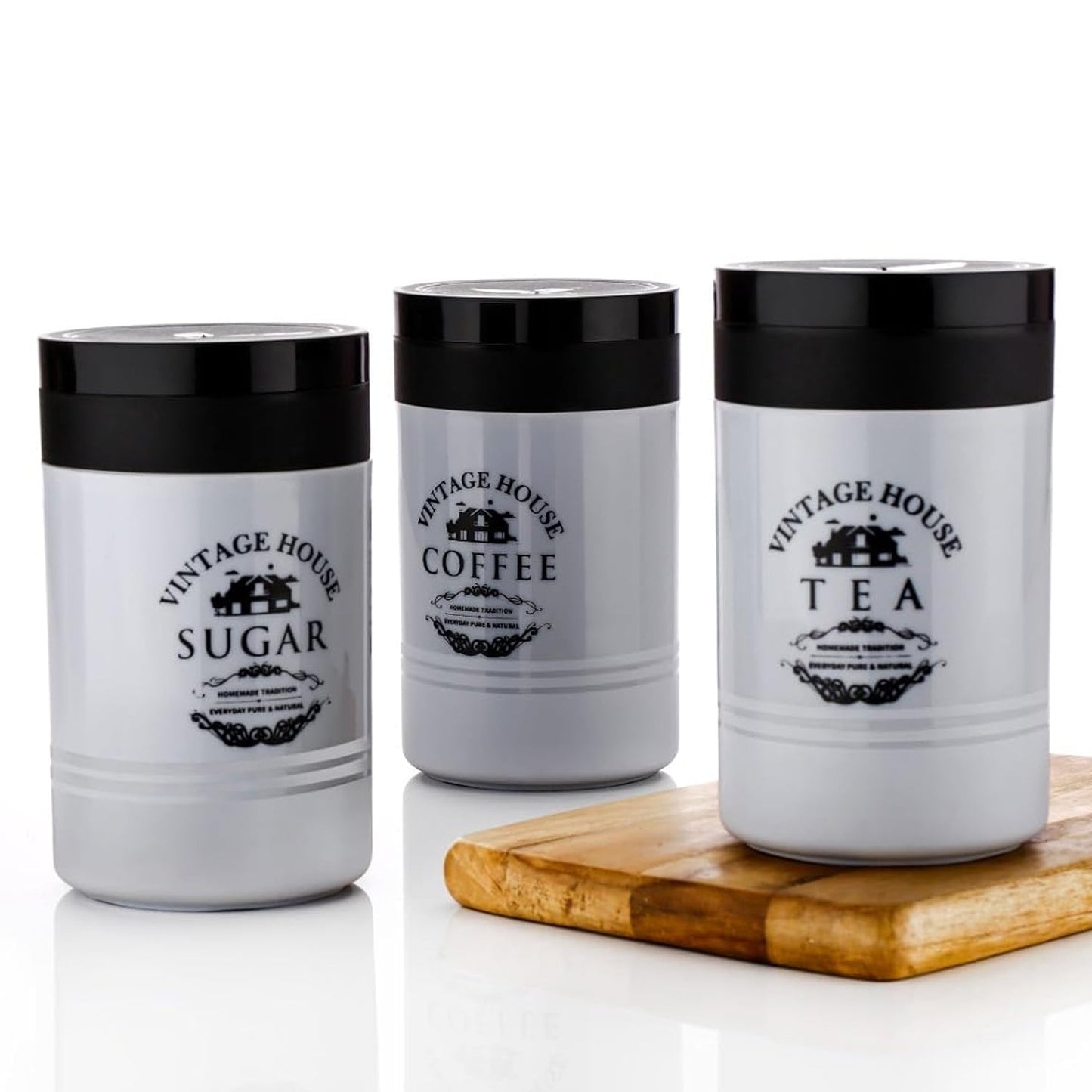 Airtight Tea, Sugar & Coffee Containers – 3 Pcs Set (Multicolor) - Chestore