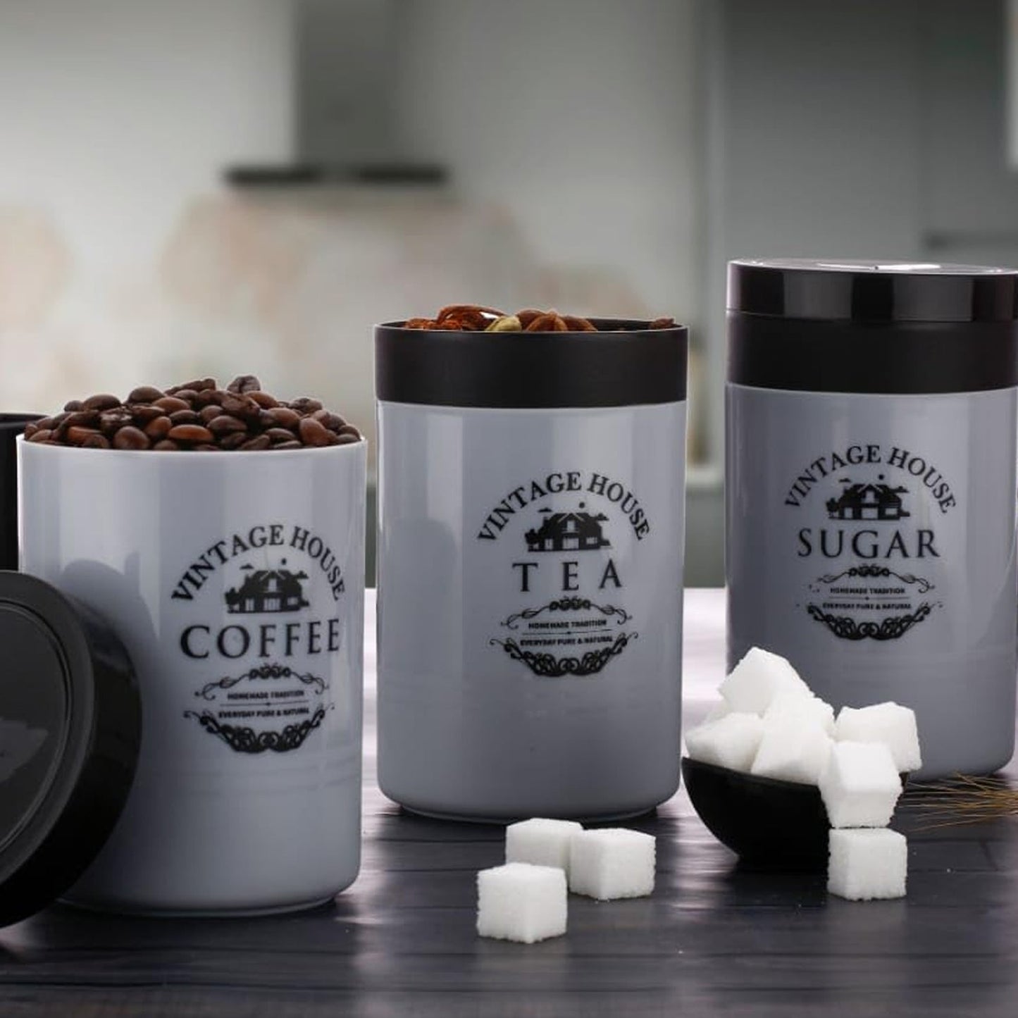 Airtight Tea, Sugar & Coffee Containers – 3 Pcs Set (Multicolor) - Chestore