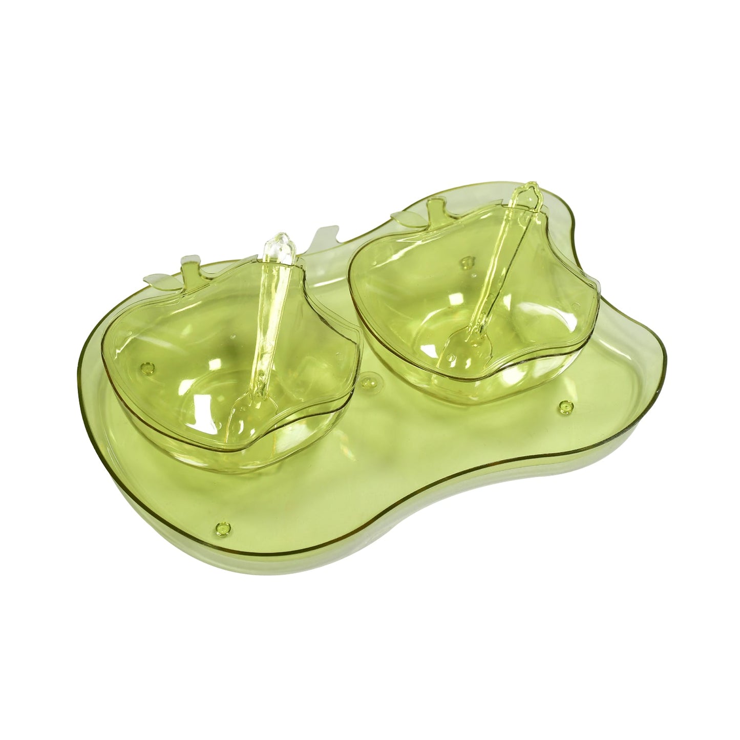Apple Shape 2 - Piece Serving Bowl Set with Spoon & Tray – Dinnerware for Snacks & Pickles - Chestore