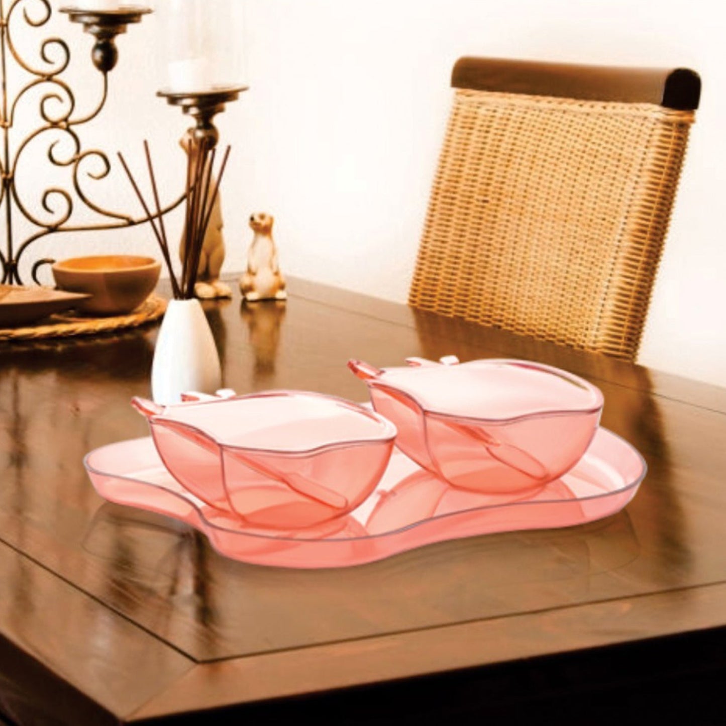 Apple Shape 2 - Piece Serving Bowl Set with Spoon & Tray – Dinnerware for Snacks & Pickles - Chestore